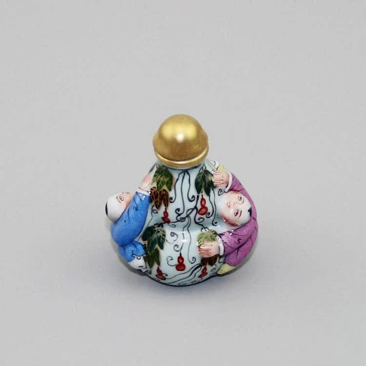 2.2″ China Famille Rose Porcelain Gild Children Gourd Vine Snuff Bottle