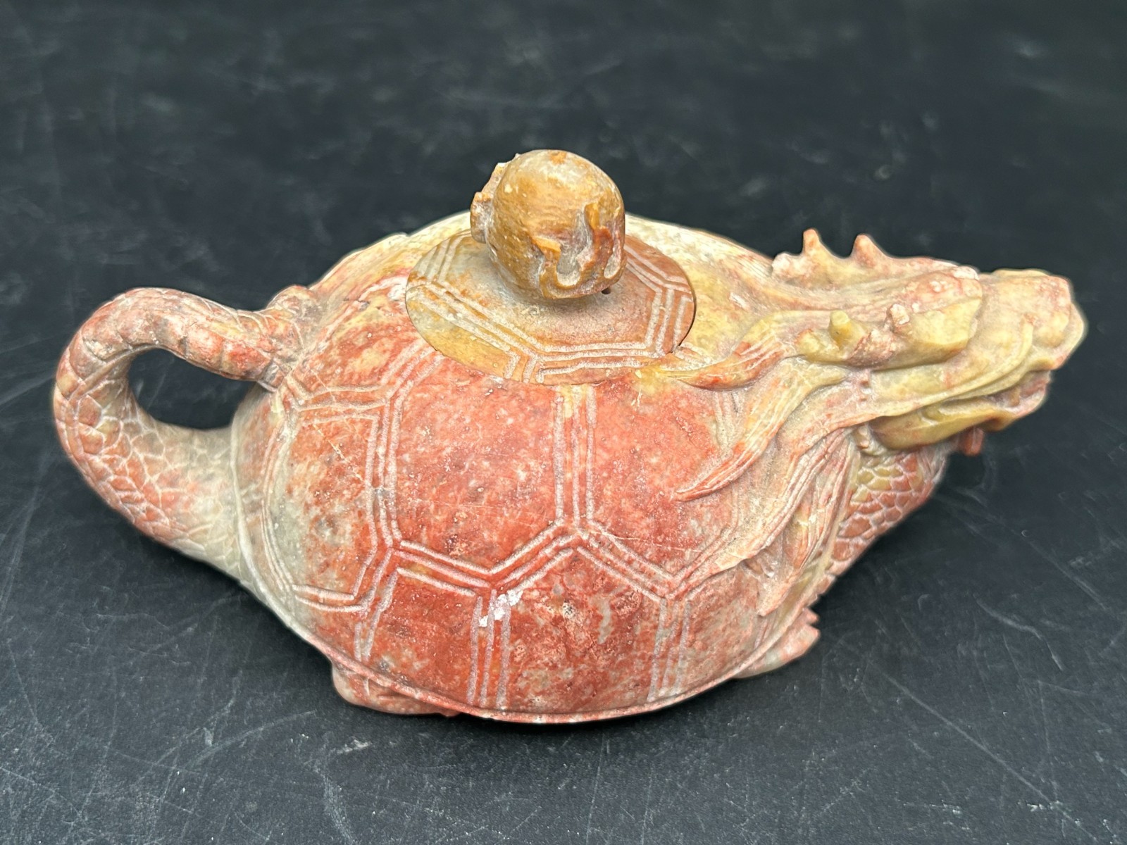 Vintage Chinese Carved Soapstone Dragon Teapot Incense Burner