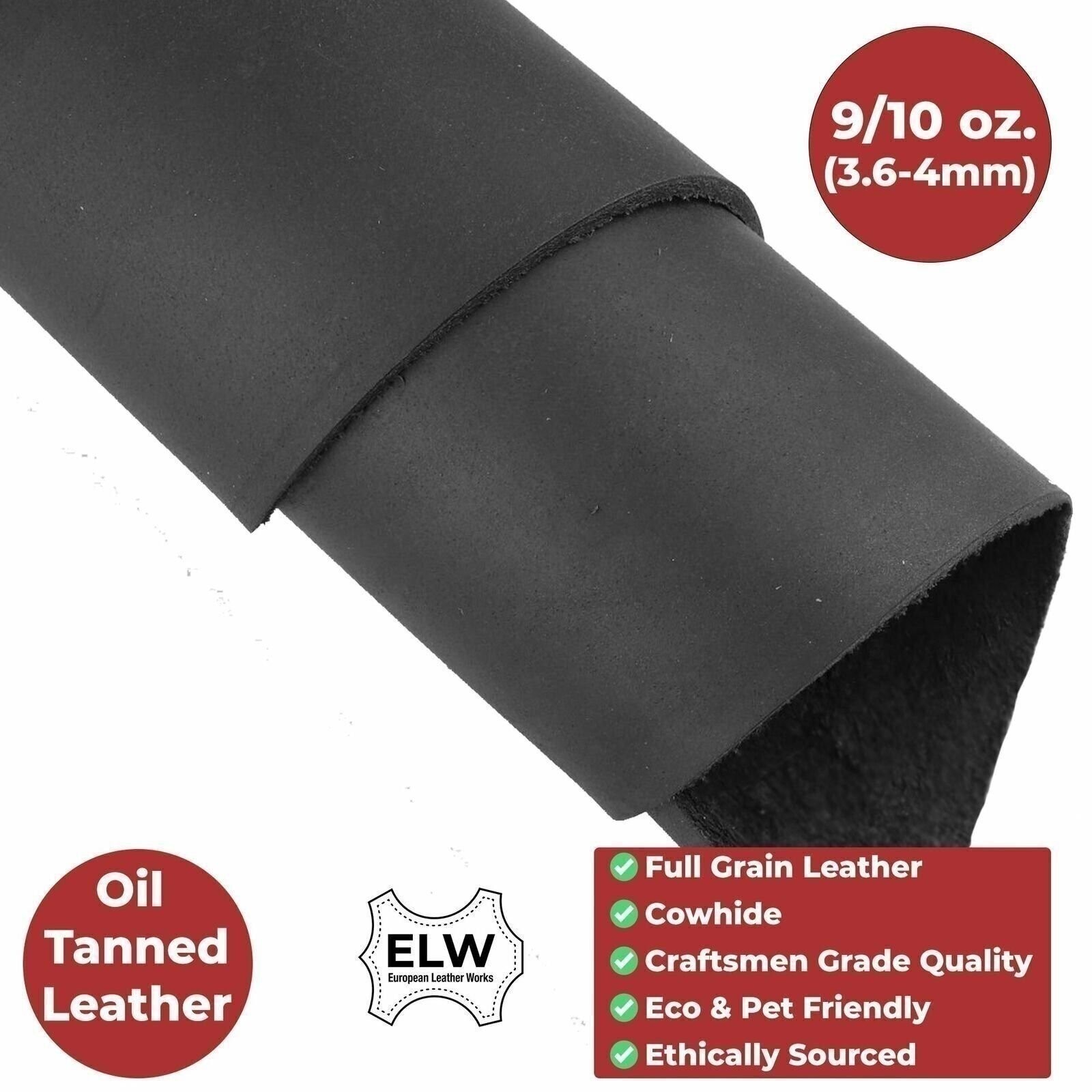 ELW Black Latigo Leather 9-10oz (3.6-4mm) Straps, Belts, Strips 72″ & 84″ Length