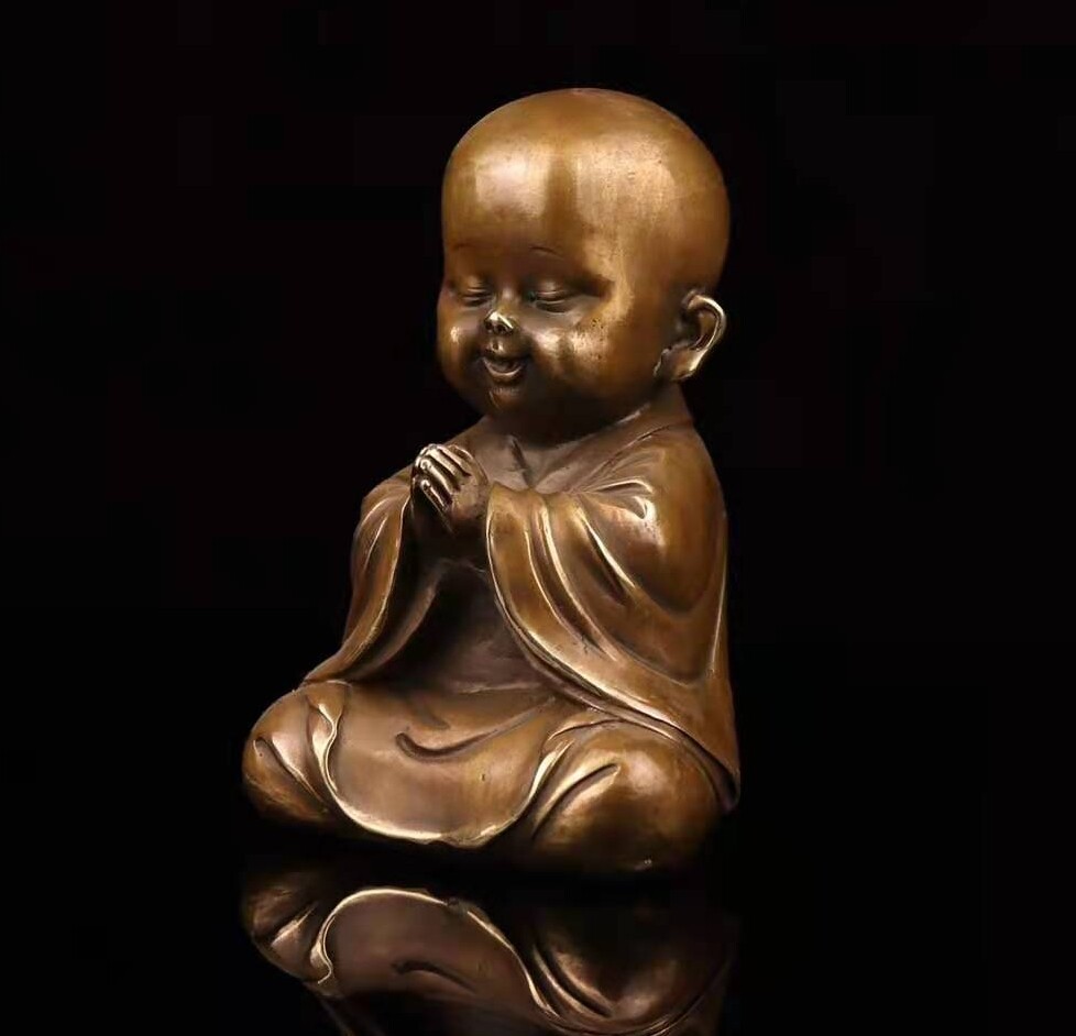 5.4″ Brass Little Monk Statue Sculpture Figure Collectibles Zen Decor