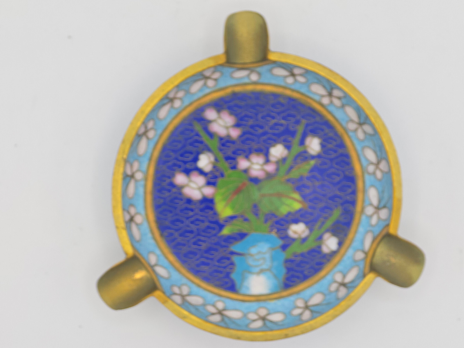 EARLY 20c CHINESE EXPORT CLOISONNE ENAMEL TRINKET DISH ASHTRAY ~ 3.75″