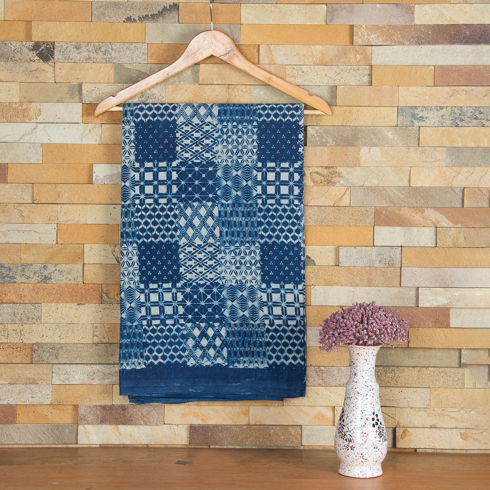 Indian Hand Block Print 100% Cotton Running Craft Indigo Blue Dress Fabric yard