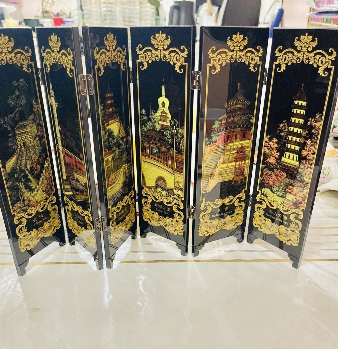 CHINESE SYMPHONIC RIVERSIDE 6-PANEL SCREEN BEIJING SCENERY Table Top Folding