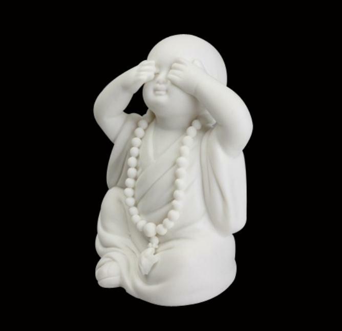 3.7″Chinese White Porcelain Ceramics Lovable No Look Little Monk Figurine Statue
