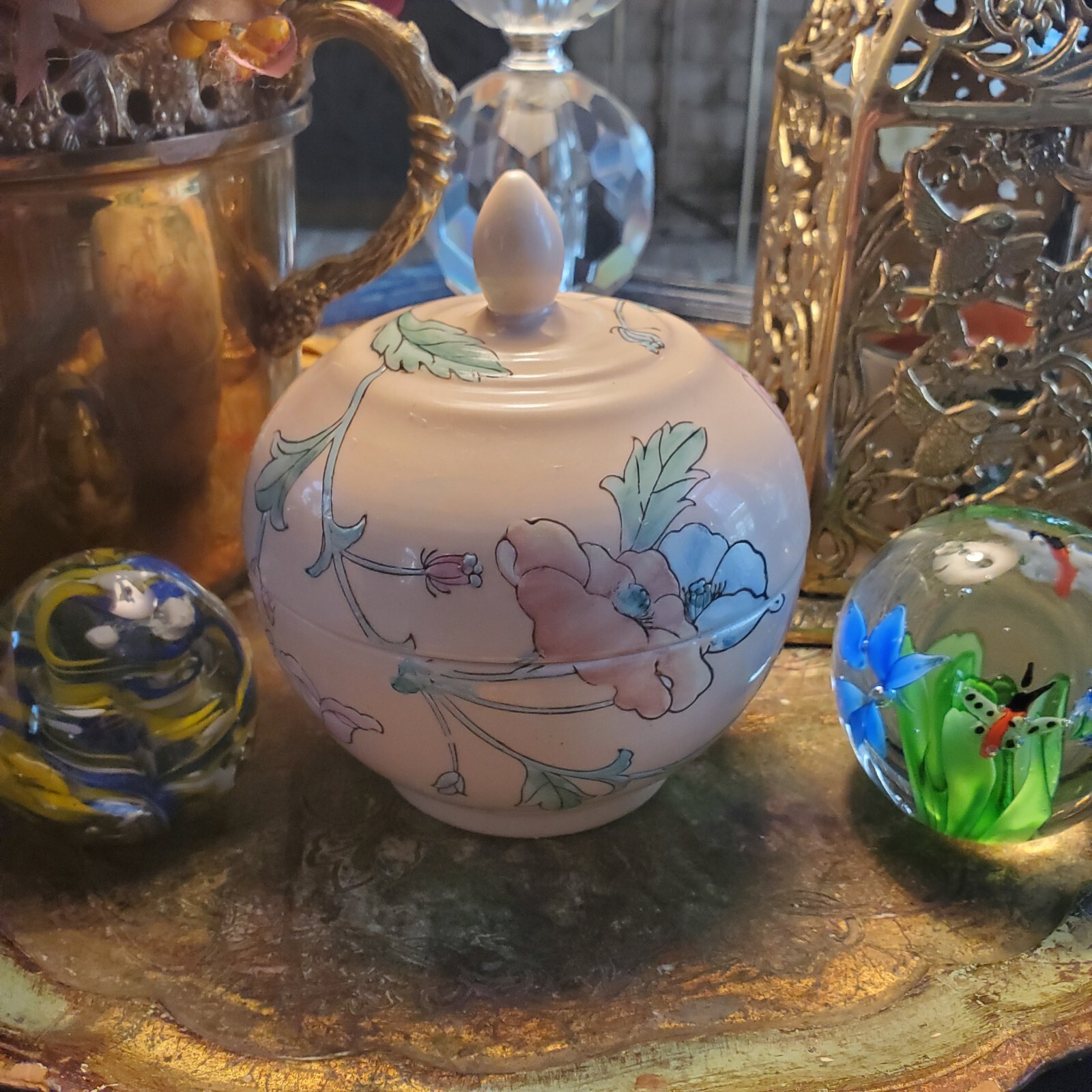 Pink Lidded Dish Toyo Whispering Garden HFP Macau Floral Ceramic Bowl Lid