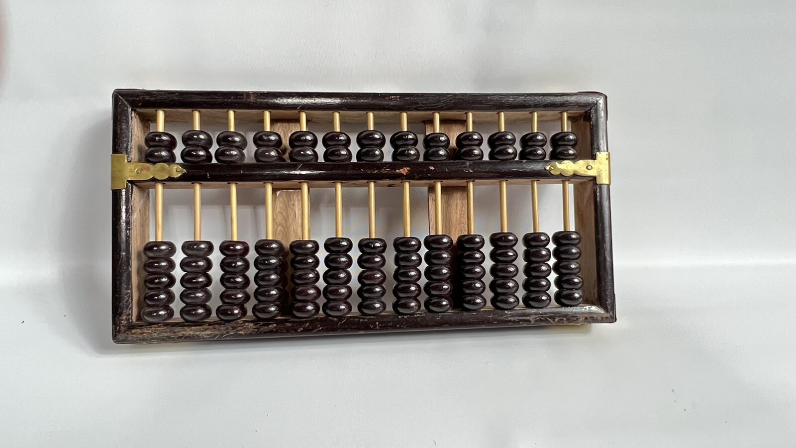 Vintage Chinese Abacus Reddish Wood 13 Rows 91 Beads Lotus Flower Brand 14.5”