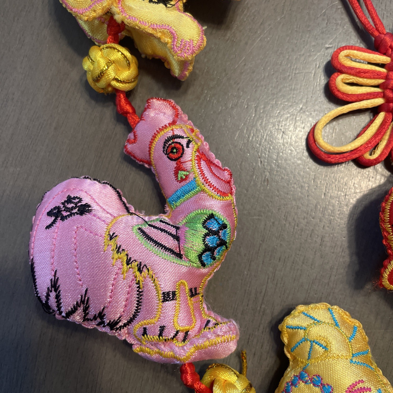 Chinese Zodiac String Of Ornaments Embroidered Hand Made Folk Art 55”