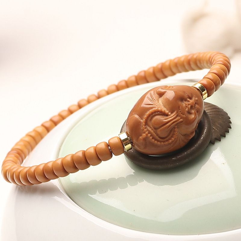 Olive Kernel 5mm Bracelet Monk Carving Men Women Prayer Beads