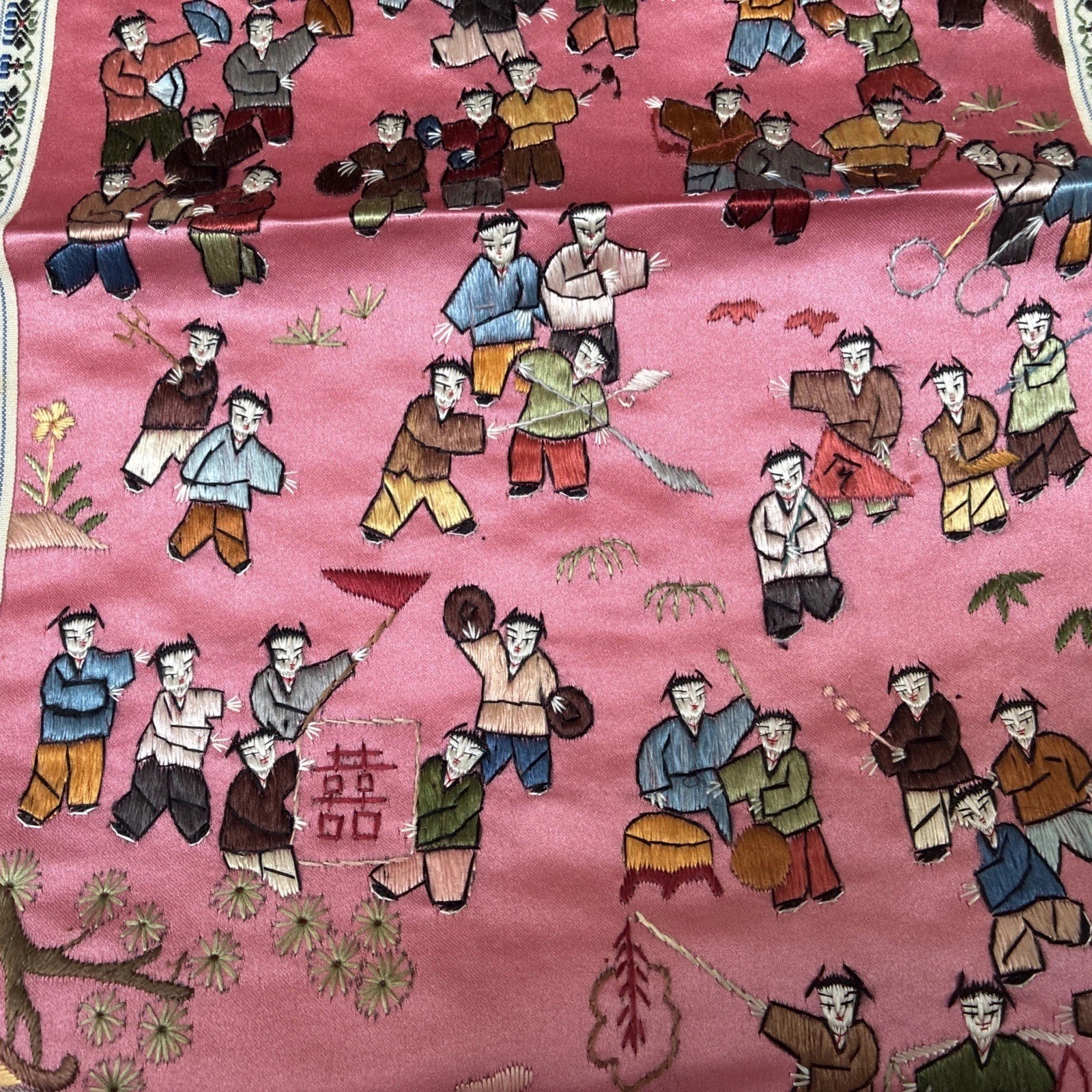 Vintage 1986 Silk Tapestry Wall Hanging 100 Happy Children” Embroidered VERYRARE