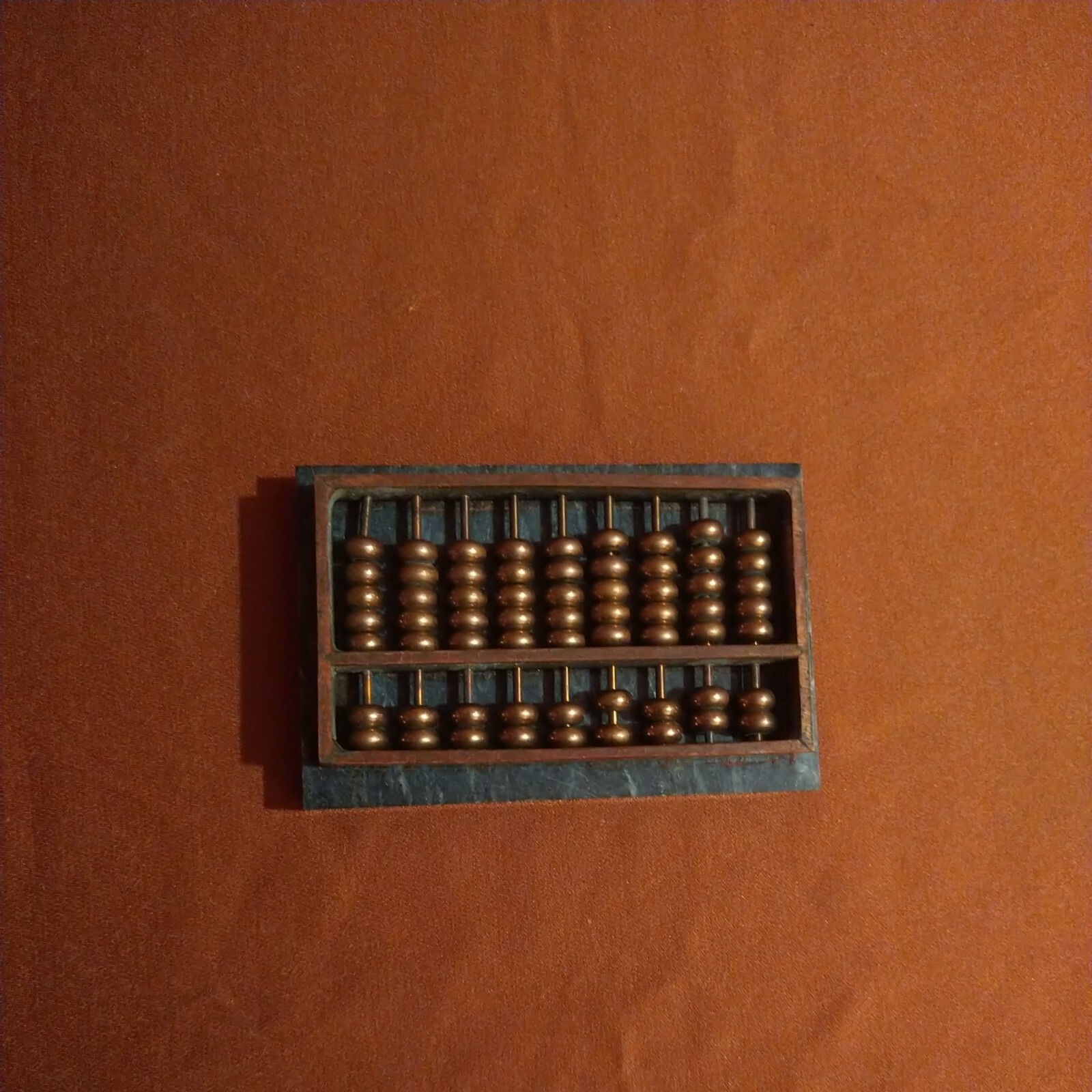 Vintage Chinese Green Marble And Brass Beaded Mini Abacus Math Counting