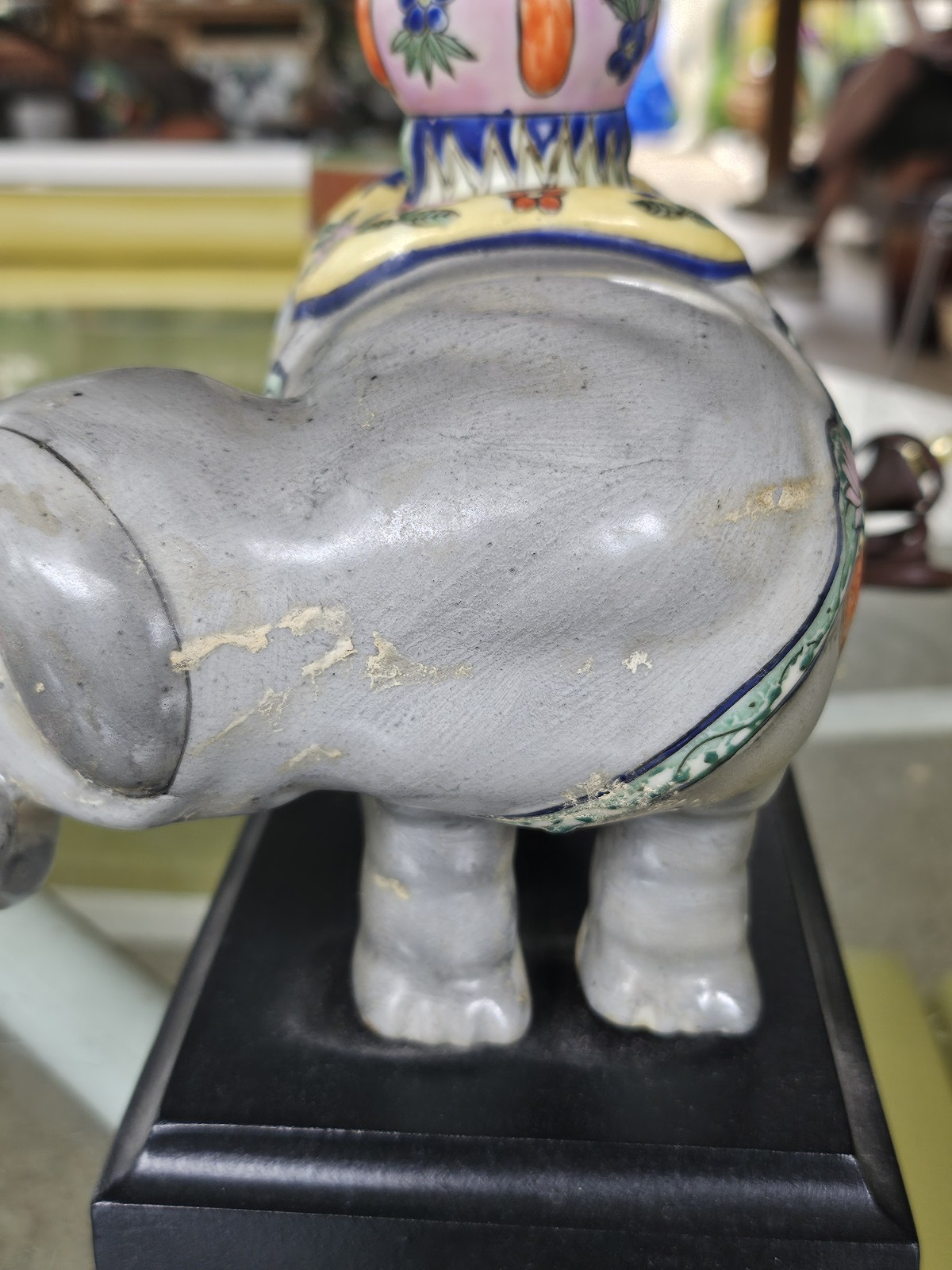Vintage CHINESE ENAMELED PORCELAIN ELEPHANT WITH A ZUN VASE Turned Lamp
