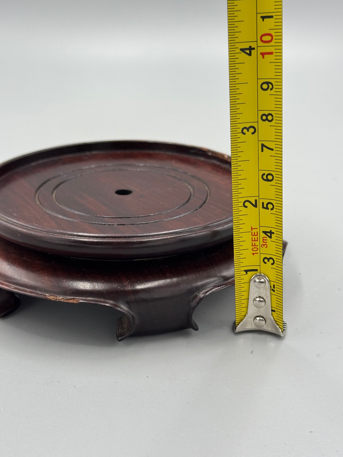 Vintage Chinese 20th c. Hong Kong Made Carved Rosewood Brown Wood Stand 4.5”