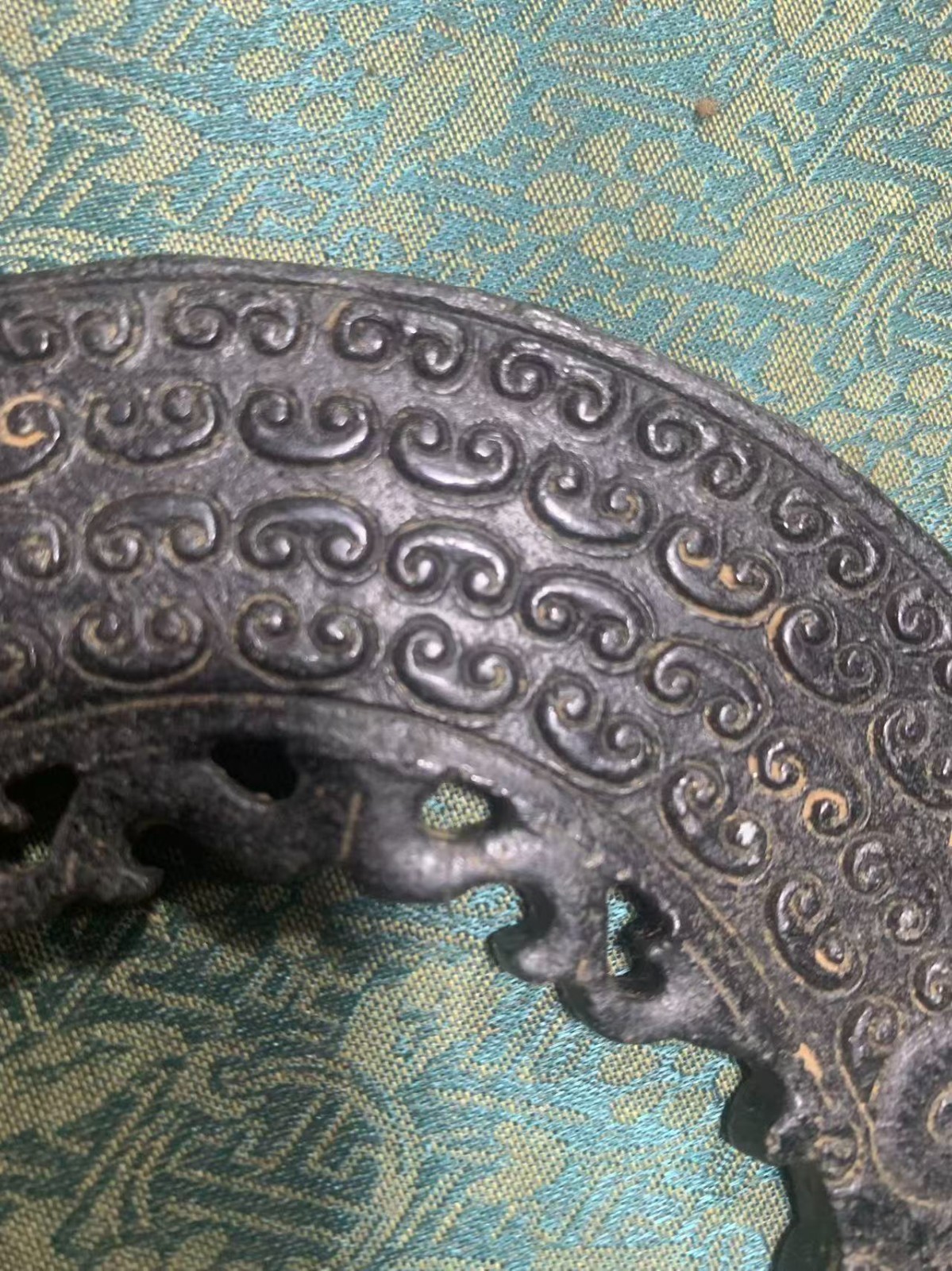 Large Chinese Old Black Jade Hand Carved *Han 2Dragons* 2Faces Huang Plaque