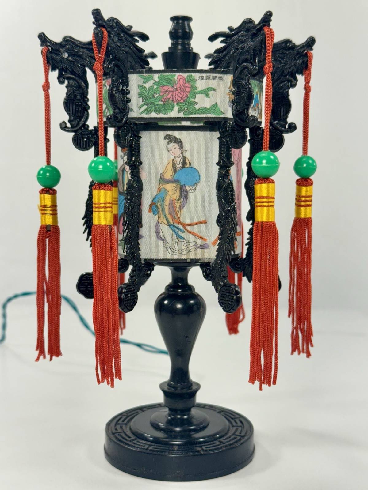 Vintage Chinese Dragon Lantern Table Lamp Light Asian Decor Red Tassels w Box