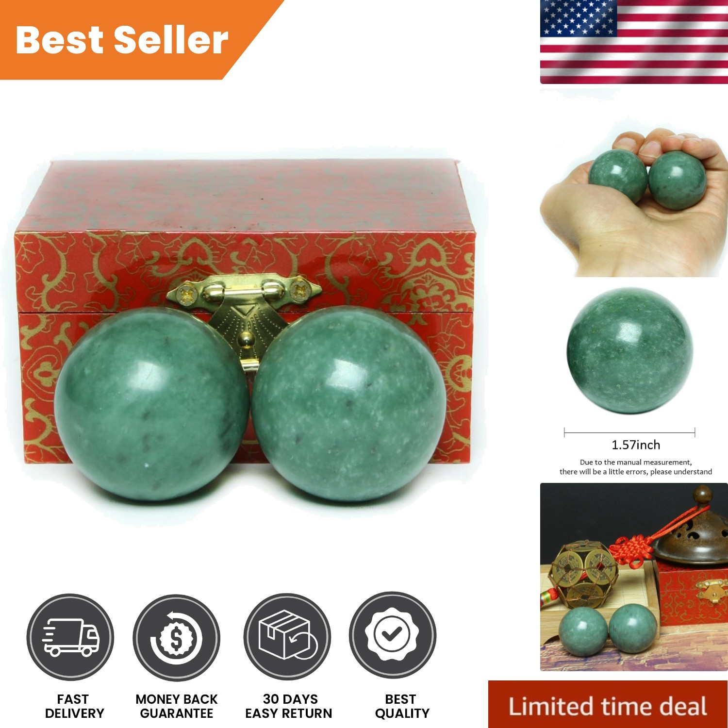 Traditional Chinese 1.57″ Marble Baoding Balls – Elegant Stress Reliever