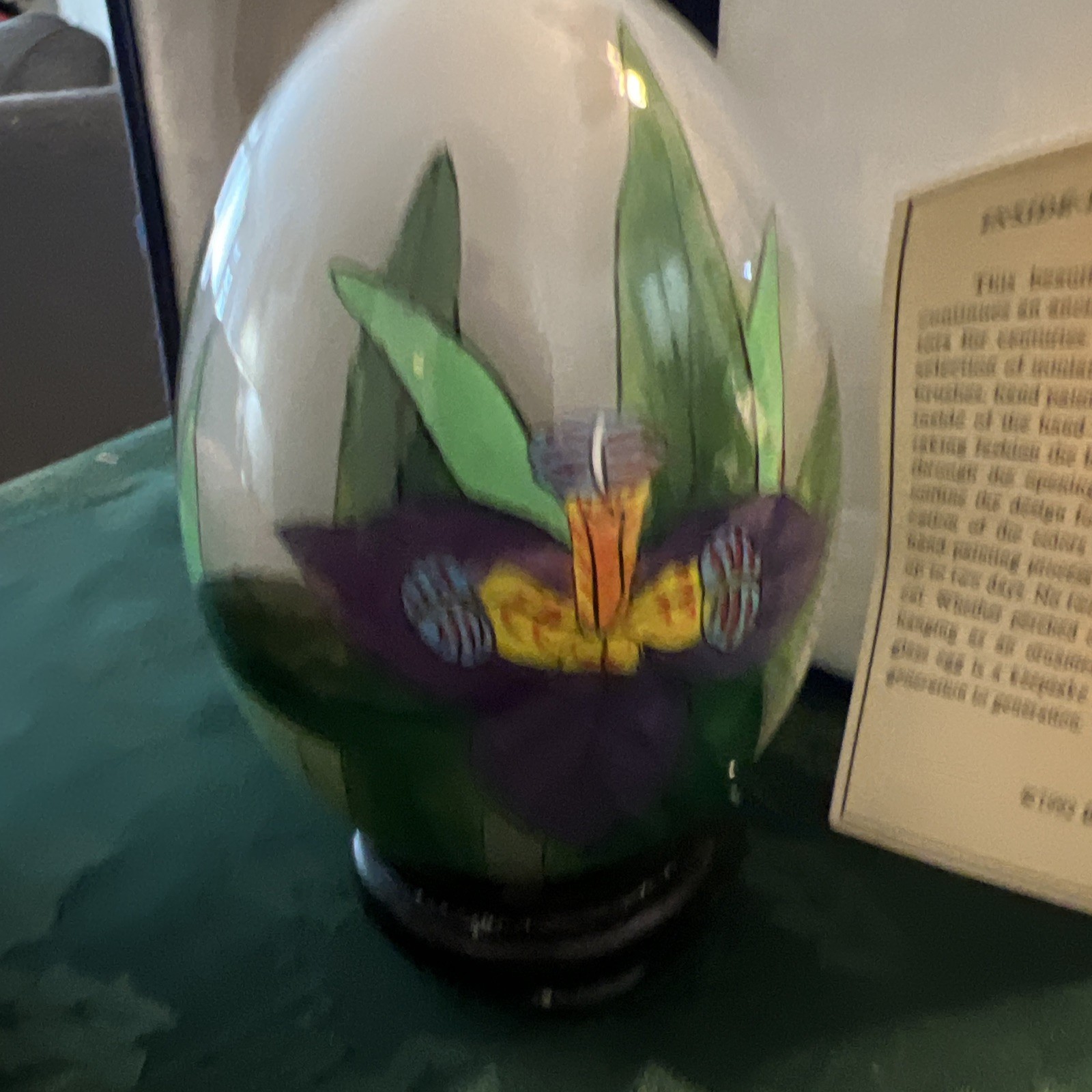 VTG CHINESE REVERSE PAINTED EGG FLORAL WITH STAND AND BOX 5”