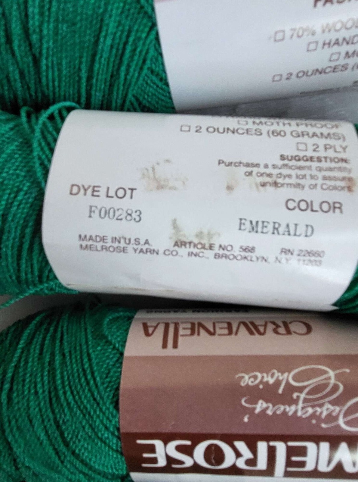 Lot of 7 Skeins MELROSE CRAVENELLA Fashio Yarn Emerald Color