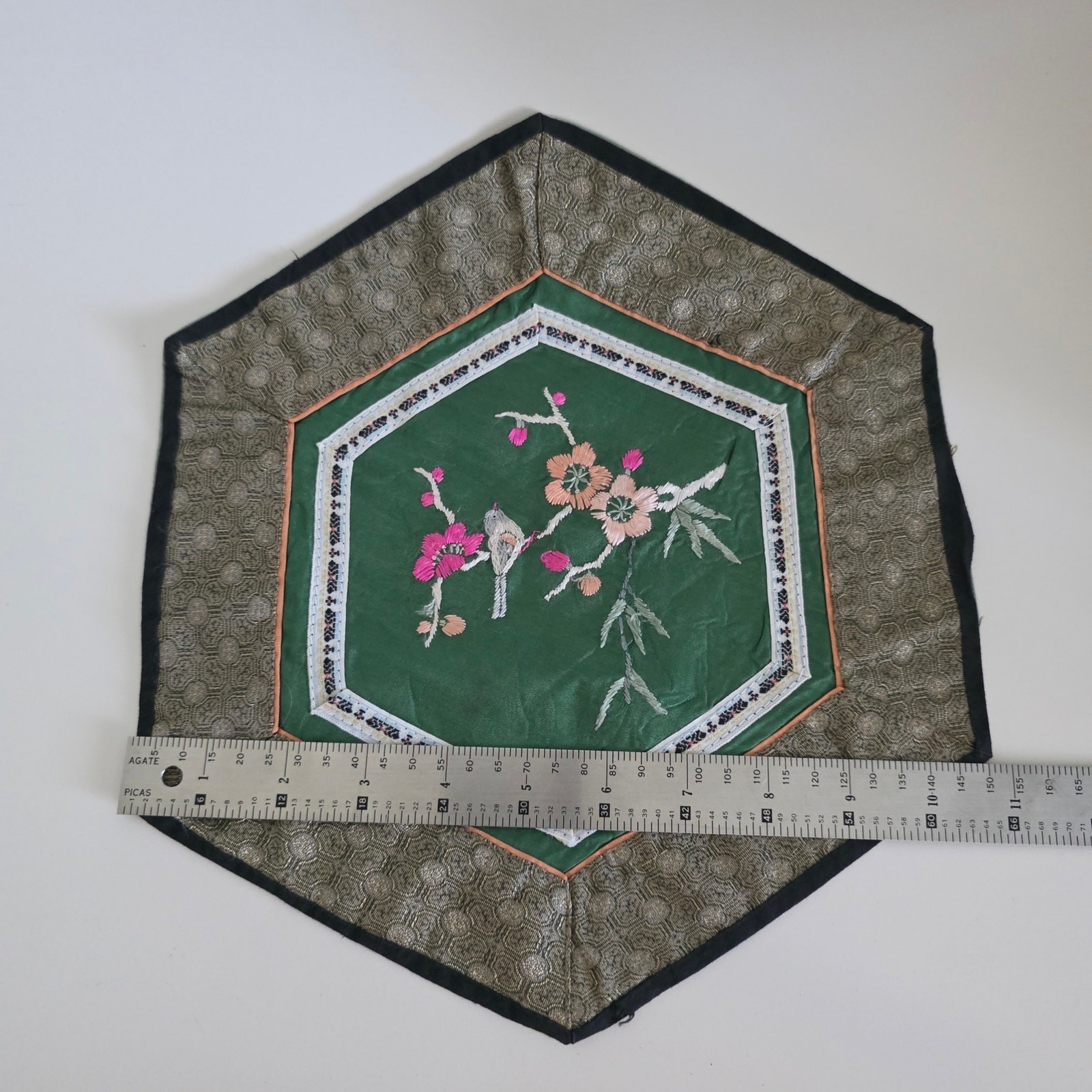 Vintage Asian Silk Embroidery Placemats Floral Bird Butterfly Multicolor Set