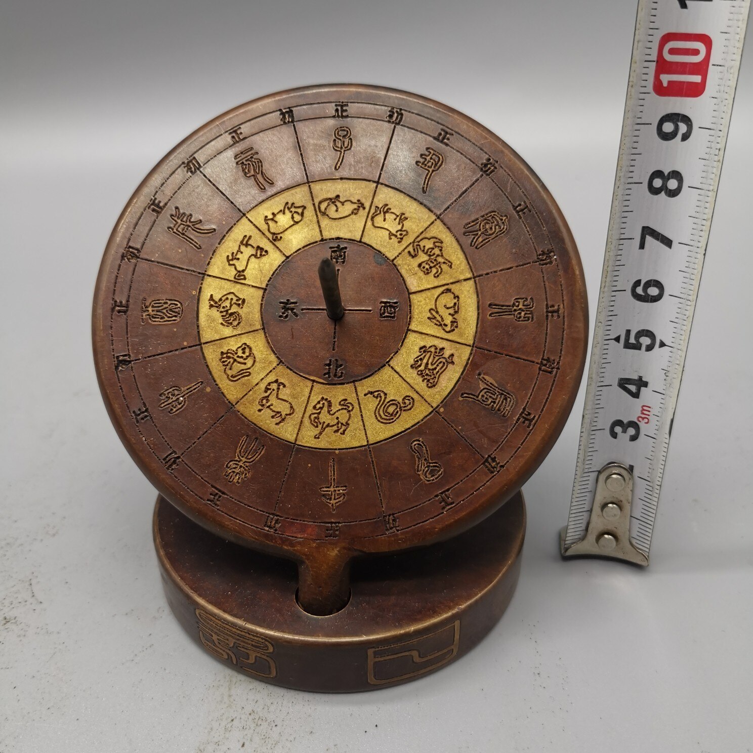 Pure Copper Sundial Compass Ornaments Red Bronze Ornaments of The Chinese Zodiac