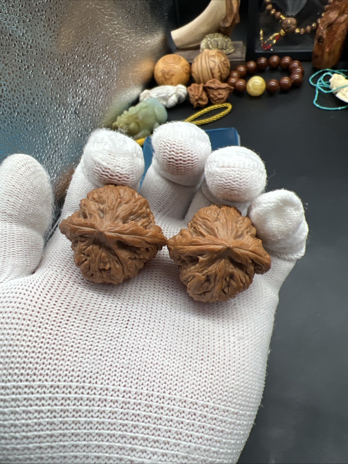 Pair of Match Chinese Health Walnut Collection36×34×33mm 精配文玩核桃～南疆石