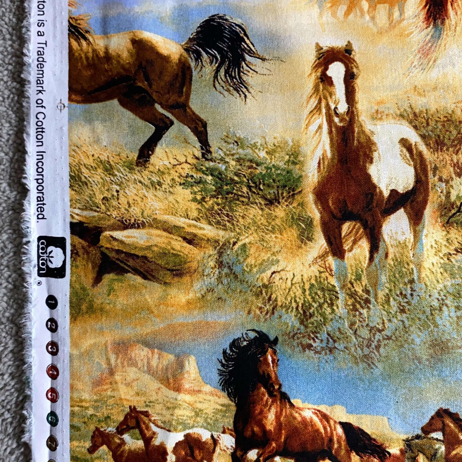 Wild Wings Horses Fabric 2 Yards Quilter Mustangs Western Print David Textiles