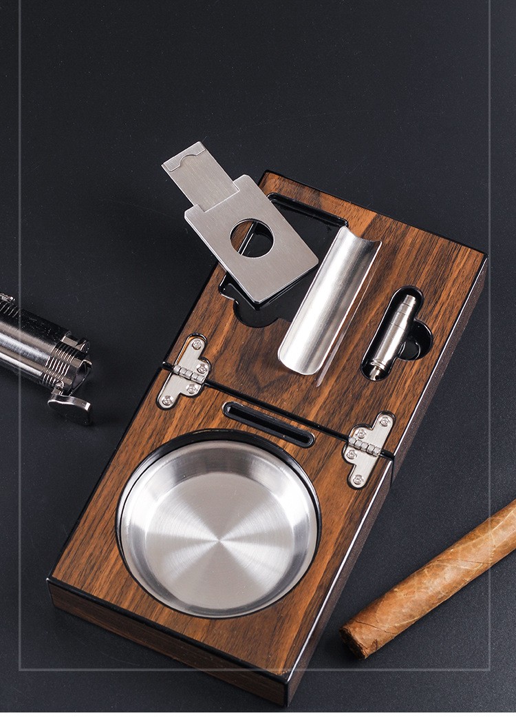 Wood Ashtray With Metal Rests Two Slot Large Home Ashtray