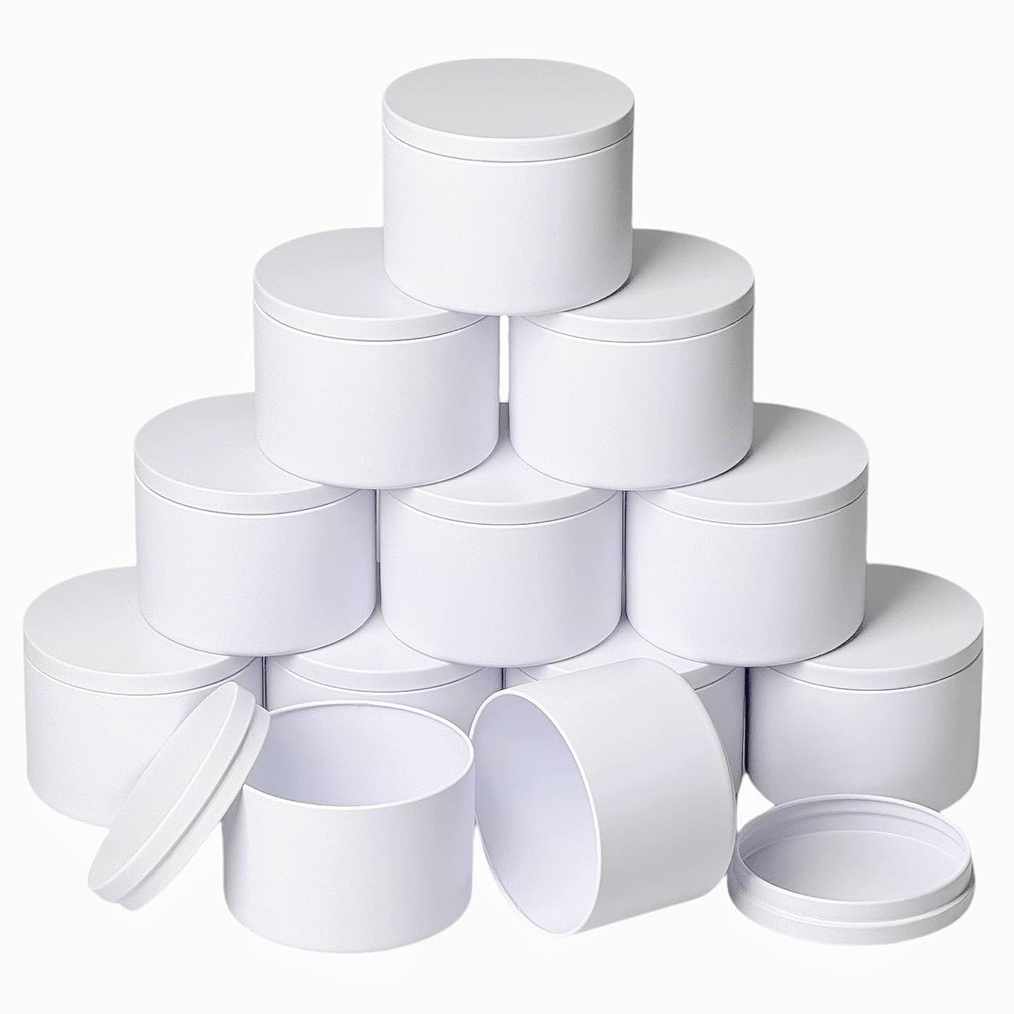 12 PCS 8 oz Matte Golden Empty Candle Tin Jars With Lid White Container