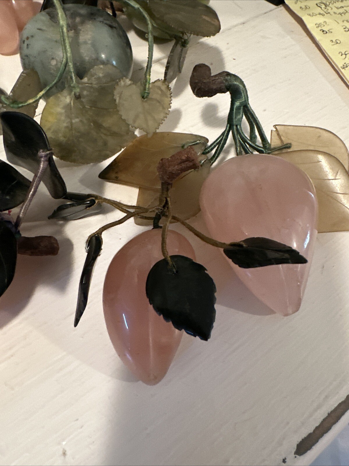 Group Chinese Carved Jade, Agate, Rose Quartz Gemstone Flowers Fruits Vegetables