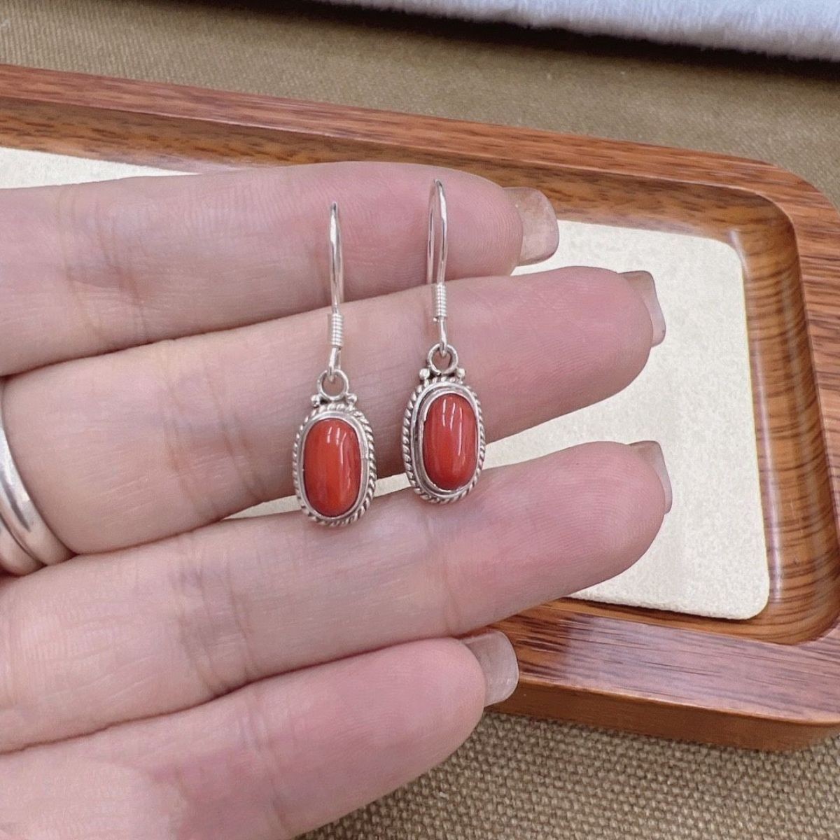 Elegant Mongolian Style Inlay Oval Earrings Ethnic Simple Chic Women earring