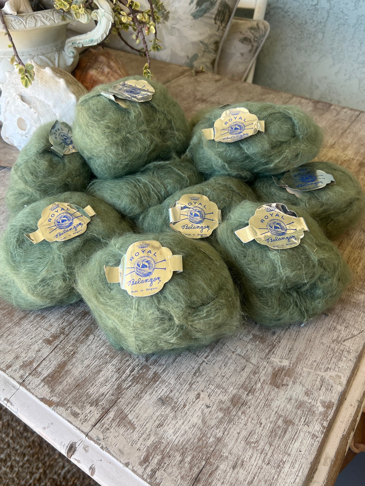 LOT of 11 Royal Belangor Mohair Wool Luxurious Yarn Color 310 Olive Green 40 gr
