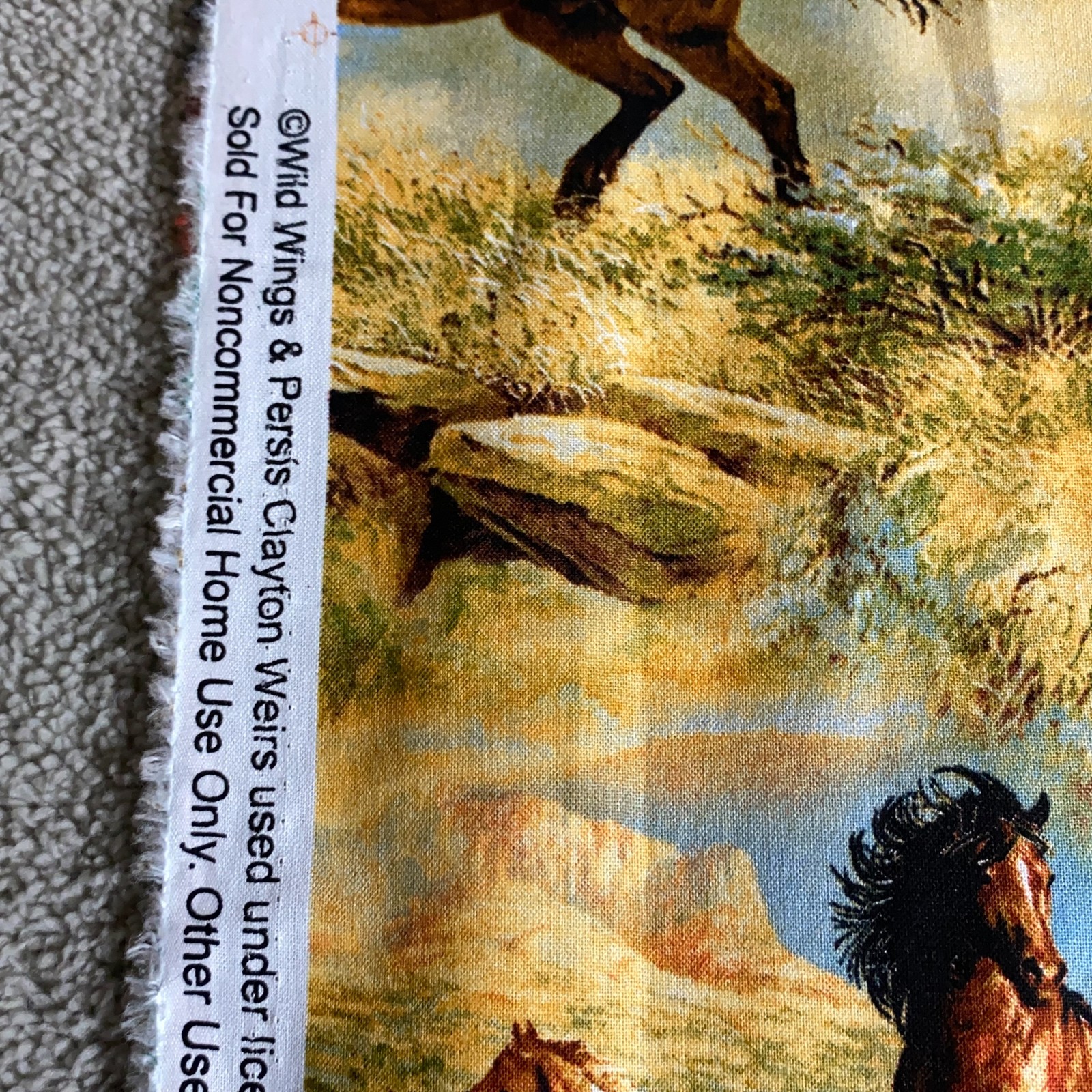 Wild Wings Horses Fabric 2 Yards Quilter Mustangs Western Print David Textiles