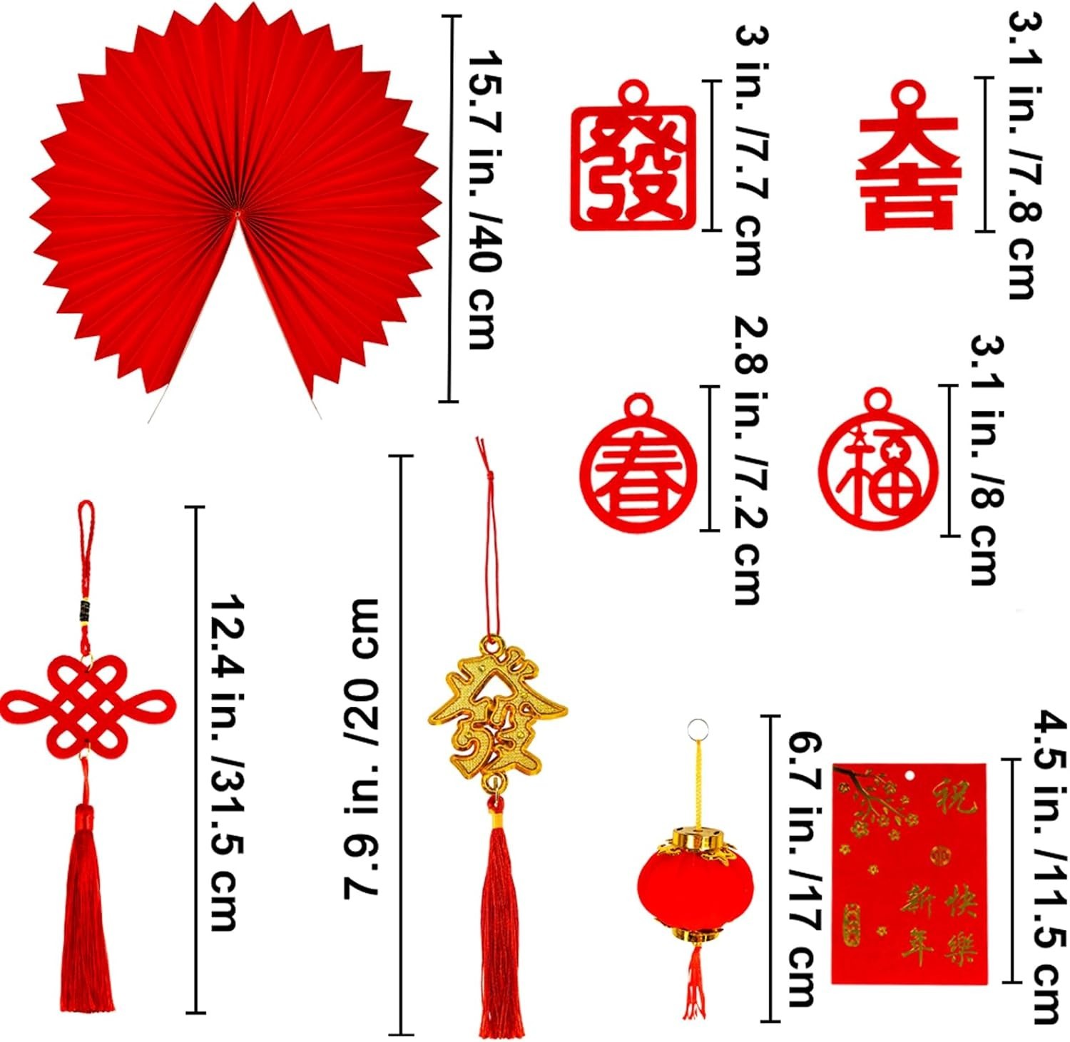104-Pc Lunar New Red & Gold Blessing Decorations – Festive Ornament Kit