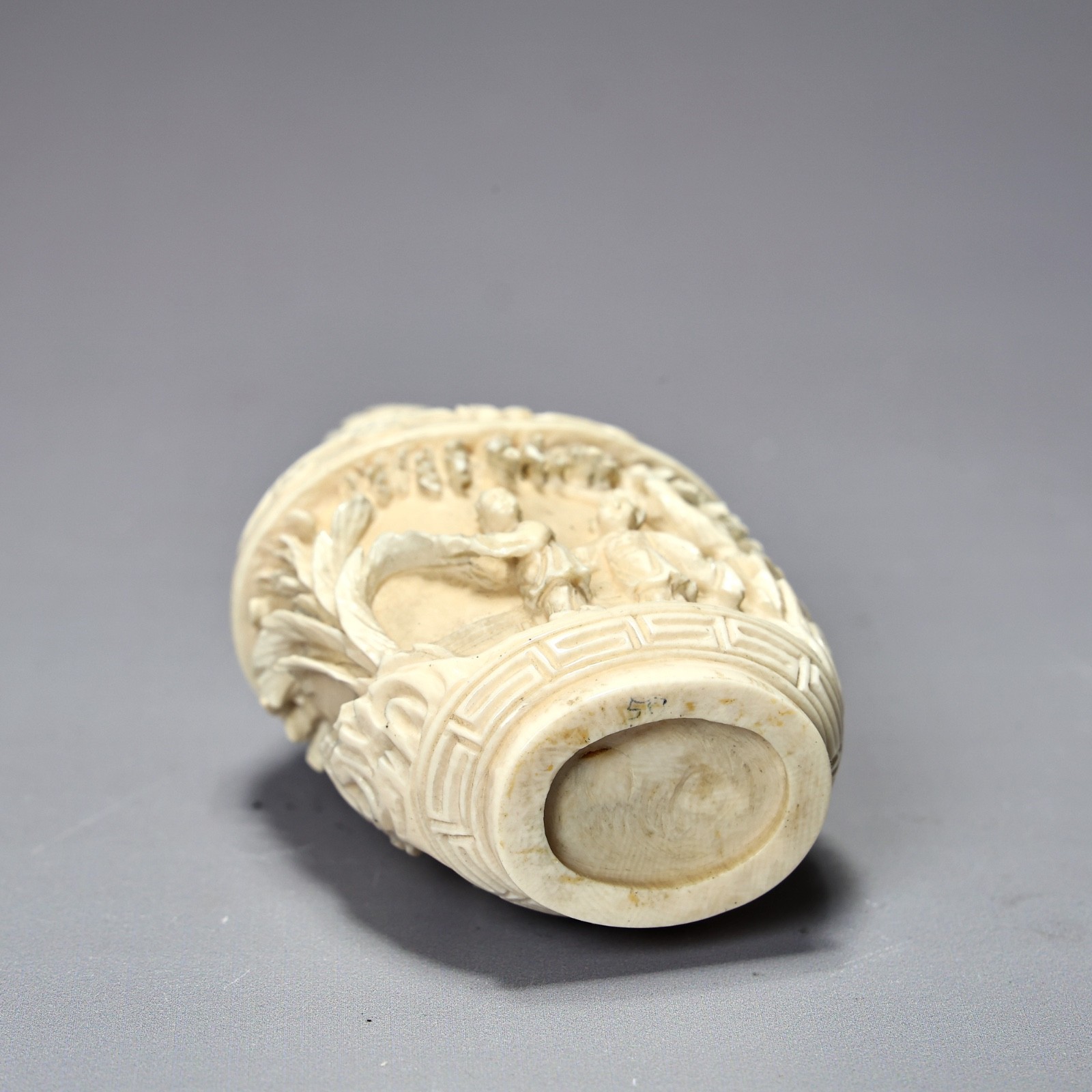 Vintage Hand Made White Carved Snuff Bottle With Figurine