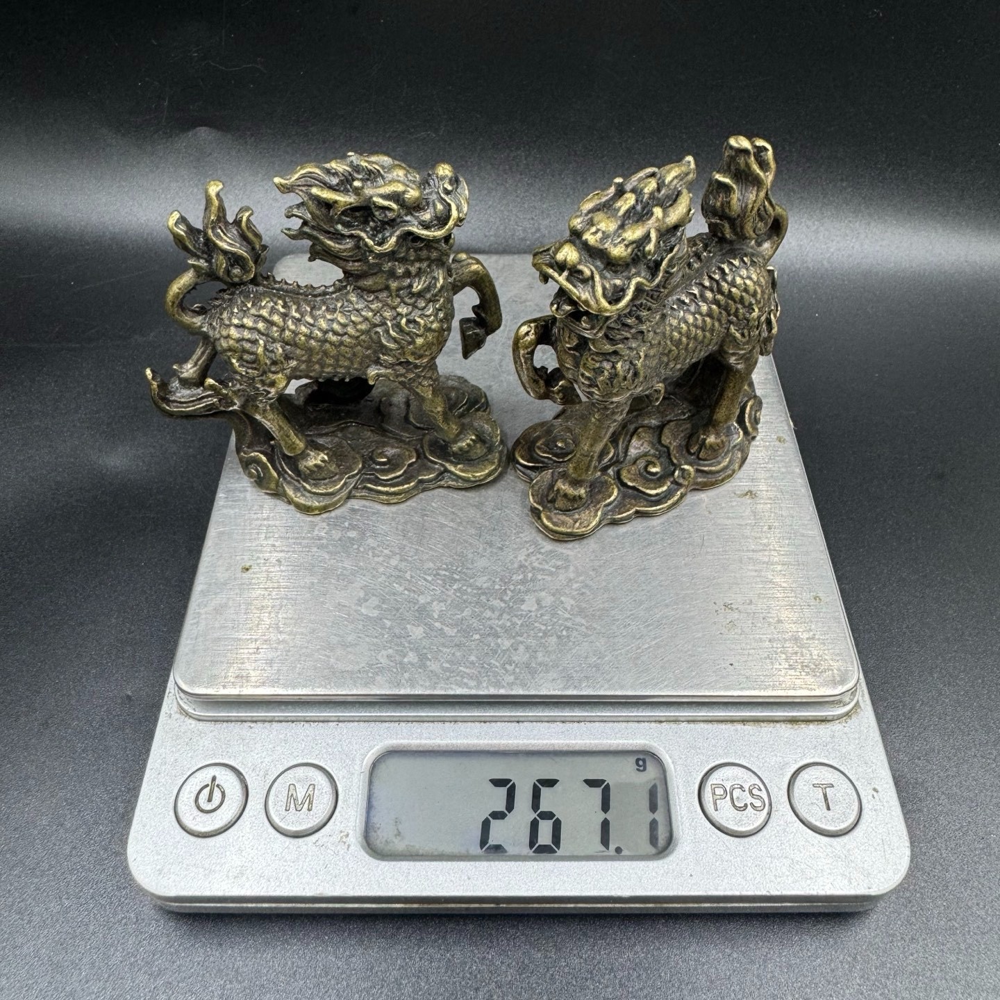 Vintage Brass Qilin Kirin Mini Statues Feng Shui Wealth Protection Desk Ornament