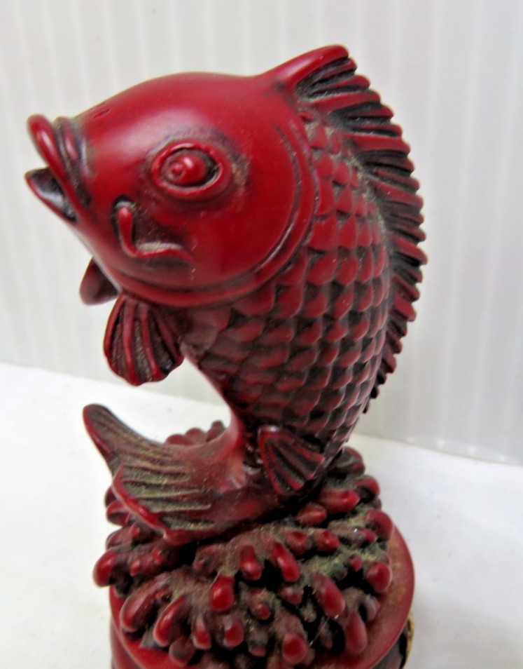 Chinese Culture Red Resin Fish KOI Faux Statue Decor Fortune 3″
