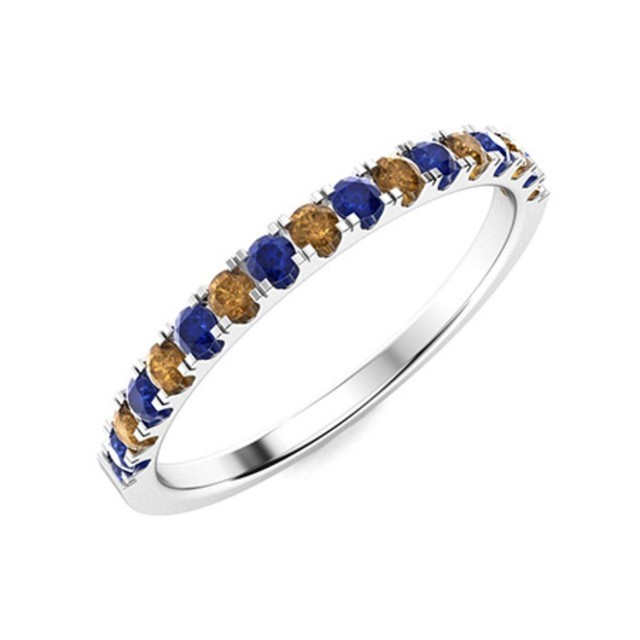 Natural Smoky Quartz & Blue Sapphire 2MM Round 925 Sterling Silver Eternity Ring