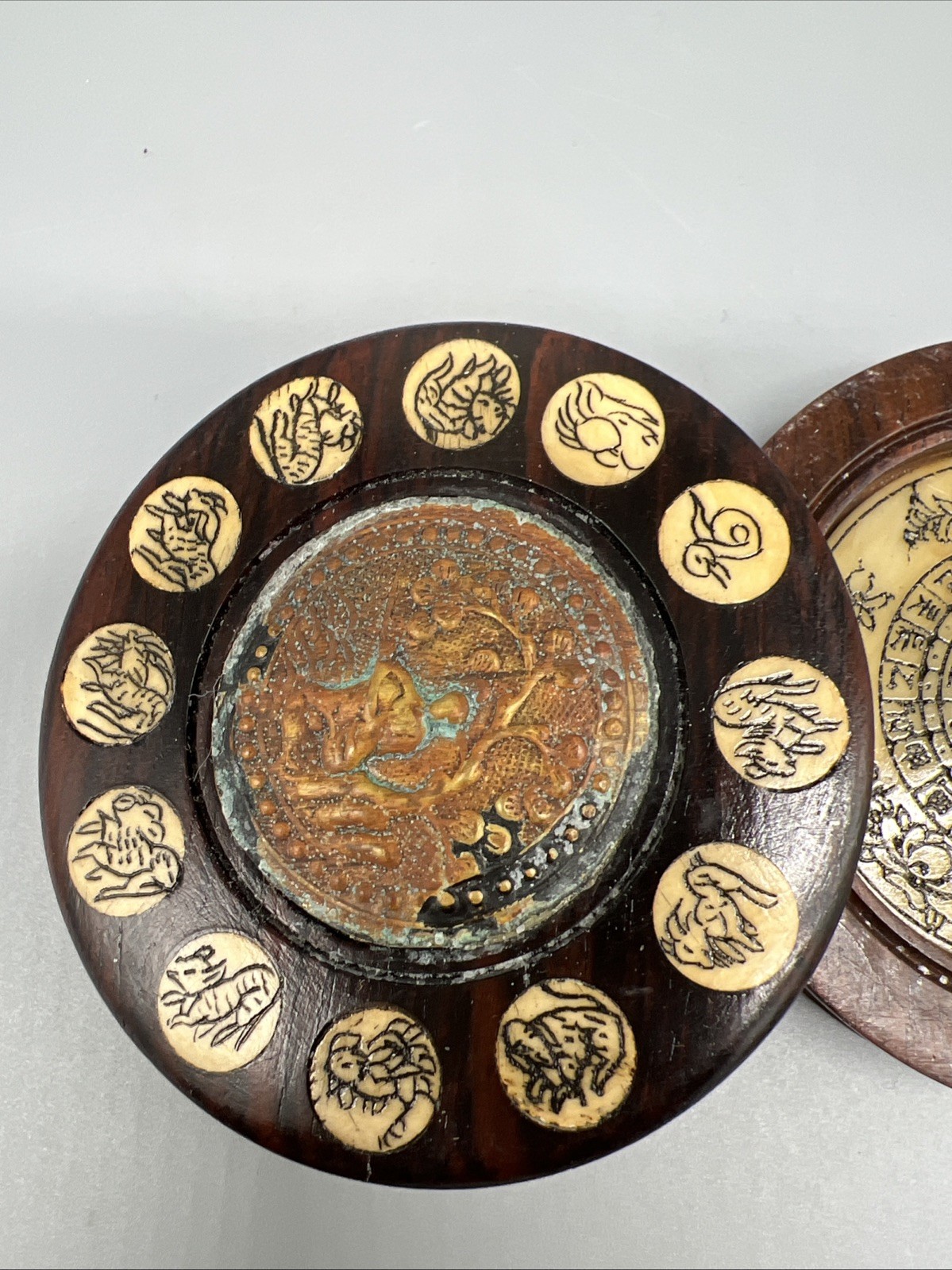 Chinese Zodiac – Astrological Calendar Compass Wooden Swivel Vintage