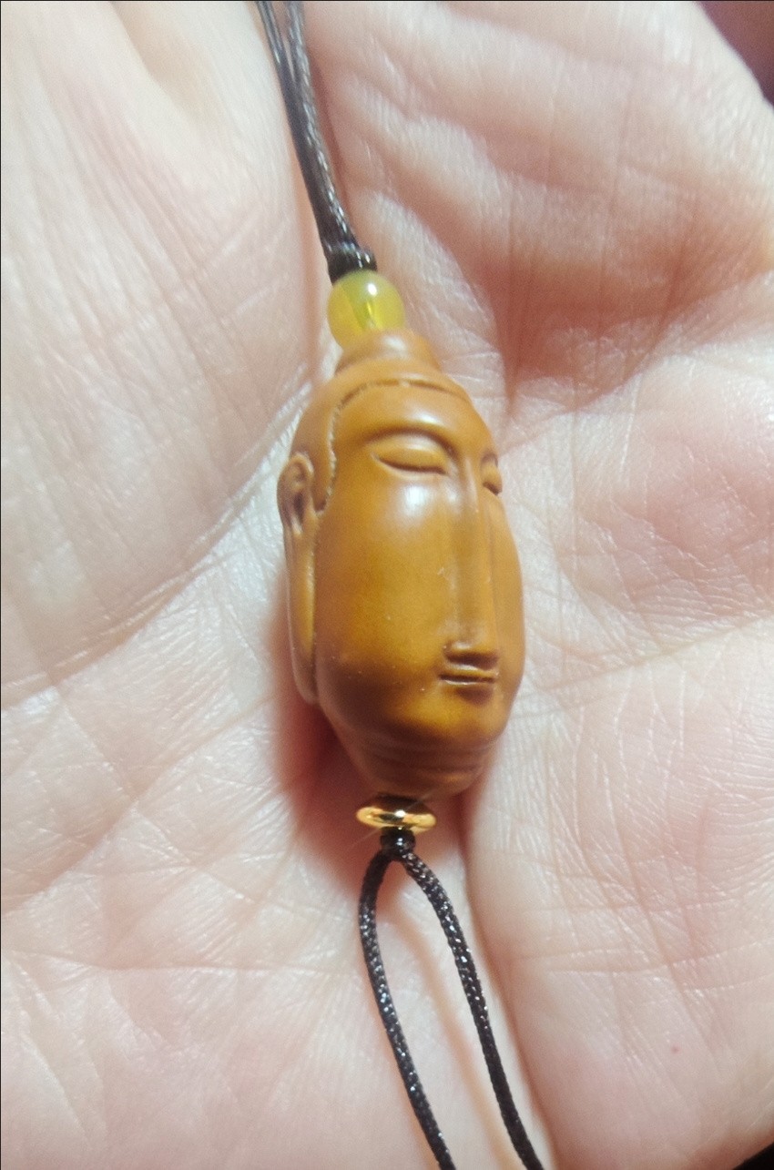 Hand Carved Olive Kernel Long Face Buddha Pendant 1.33cm Phone Charm