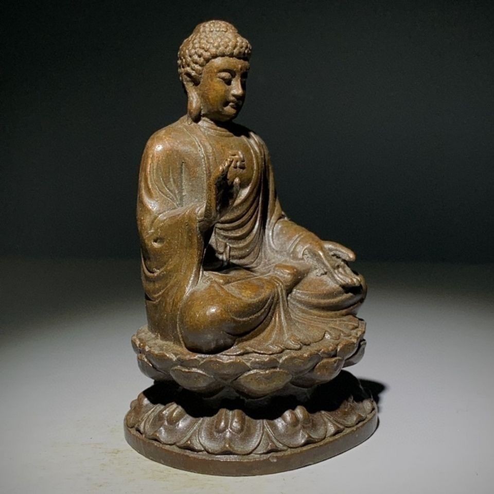 Vintage Alloy Sakyamuni Buddha Statue Hollow Interior Worship Collectible Decor