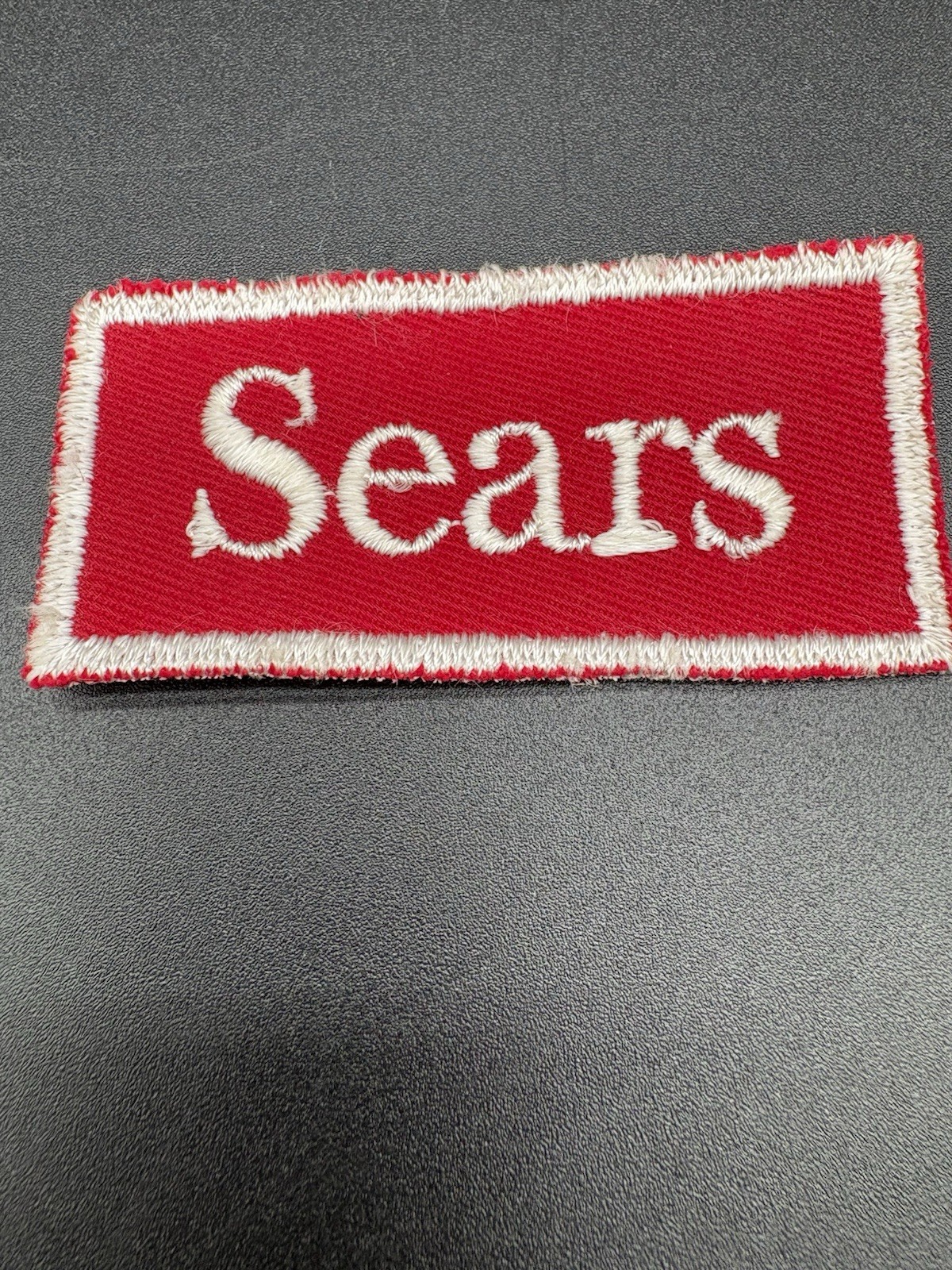 Sears Red White Embroidered Patch Employee Uniform Name Tag Vintage Sew On