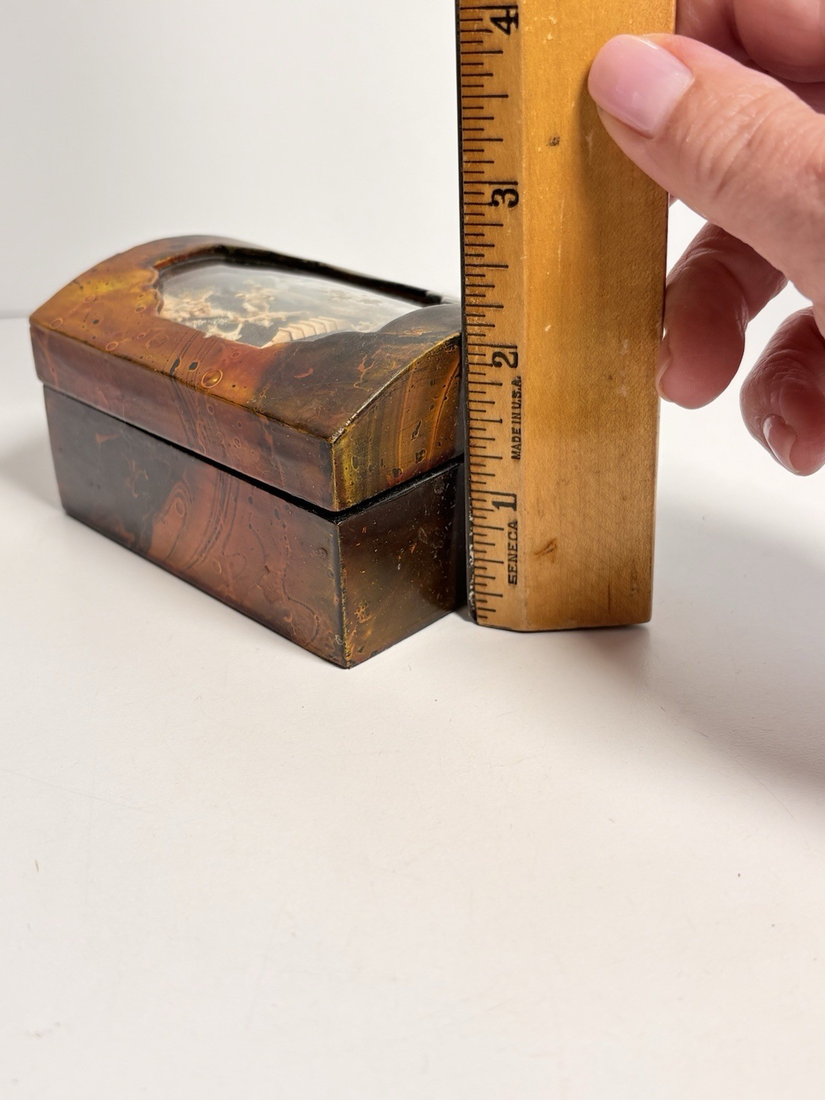 Vintage Chinese Lacquered Carved Cork Diorama Art Jewelry Box ~ Small with Lid