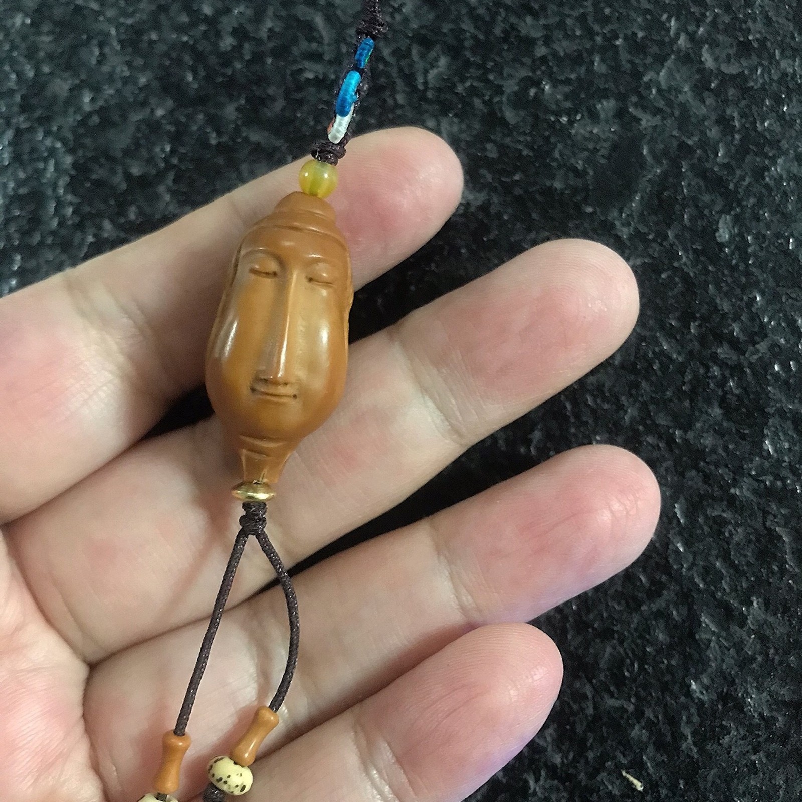 Hand Carved Olive Kernel Long Face Buddha Pendant 1.33cm Phone Charm
