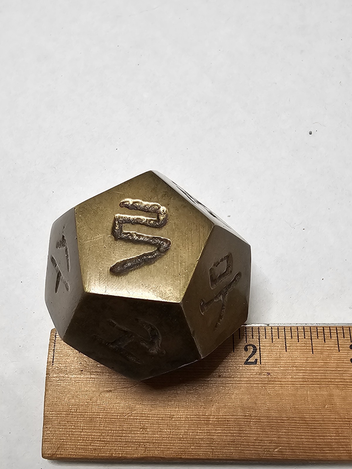 Vintage Brass/bronze Earthly Branches 12 Sided Dice D-12 5.4oz 1.75″ W x 1.5″ H