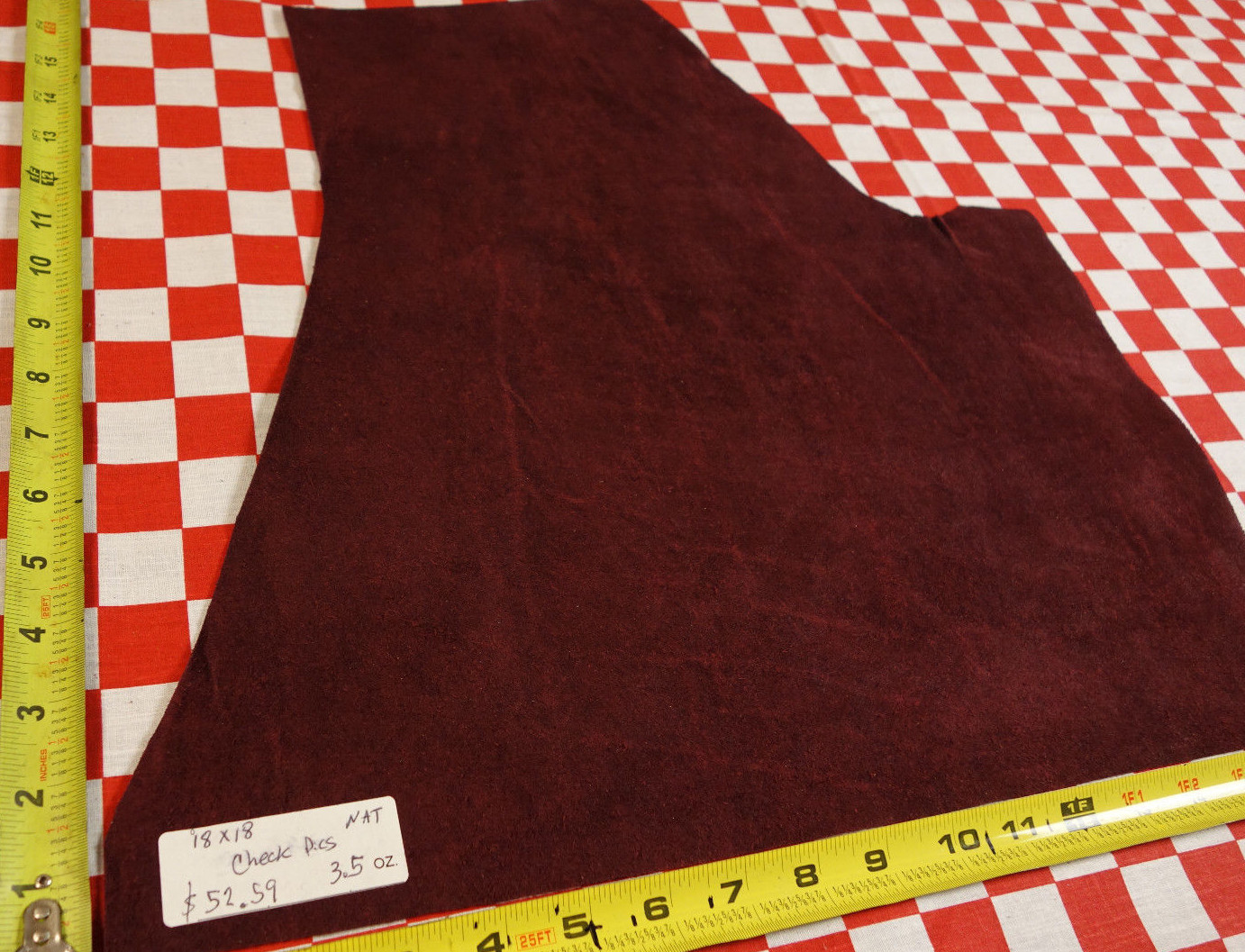 HORWEEN BURGUNDY BISON 3.5 oz LEATHER PIECE, 18″ x 18″ NAT. QLTY