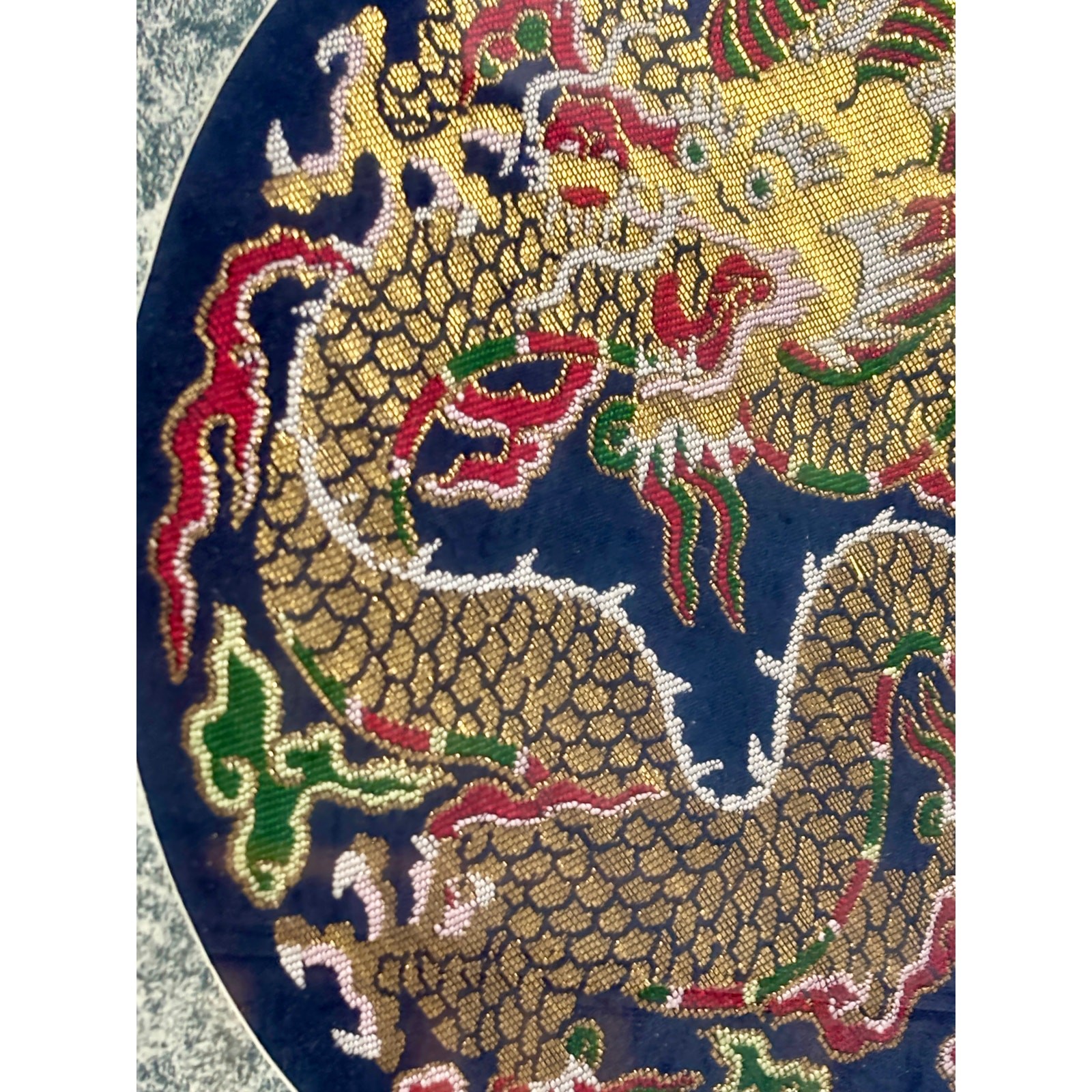 Nanjing Yunjin Silk Brocade Gold Dragon Large 15″ Shadowbox Framed Art #04002