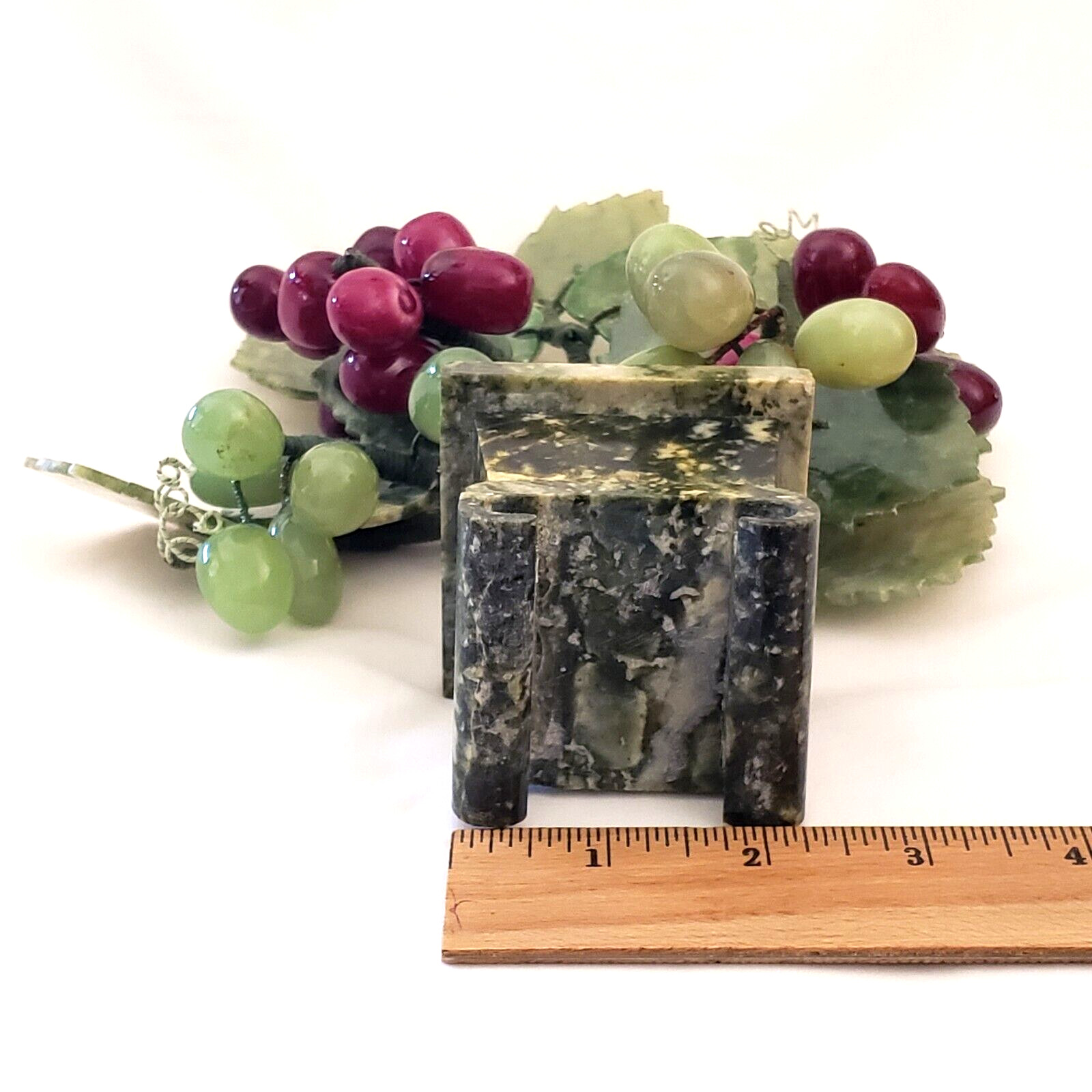 Jade Bonsai Grape Vine Tree Studio Art Carved Stone in Marble Planter 9″ Vintage