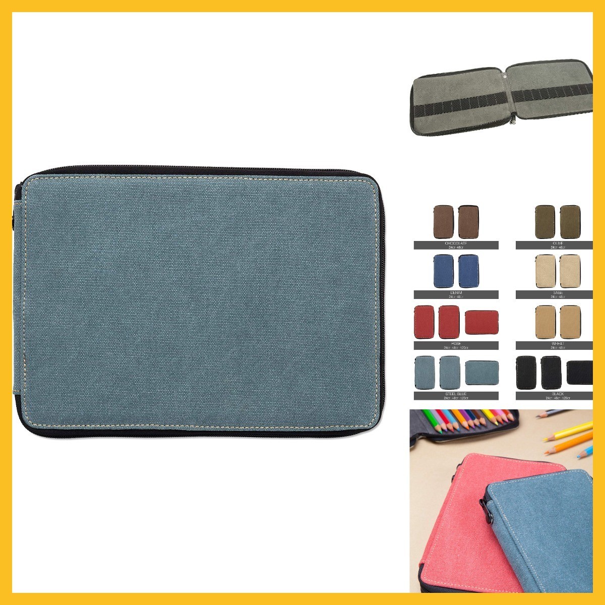 Speedball Art Products Canvas Pencil Case Holds Up To 120 Pencils, Steel Blue