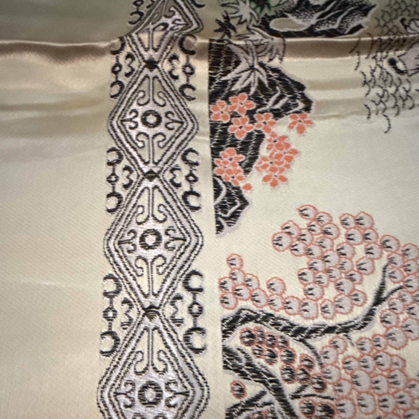Large Vintage 1970s Chinese Silk Brocade Tablecloth – 58″ x 78″ – Unused NOS
