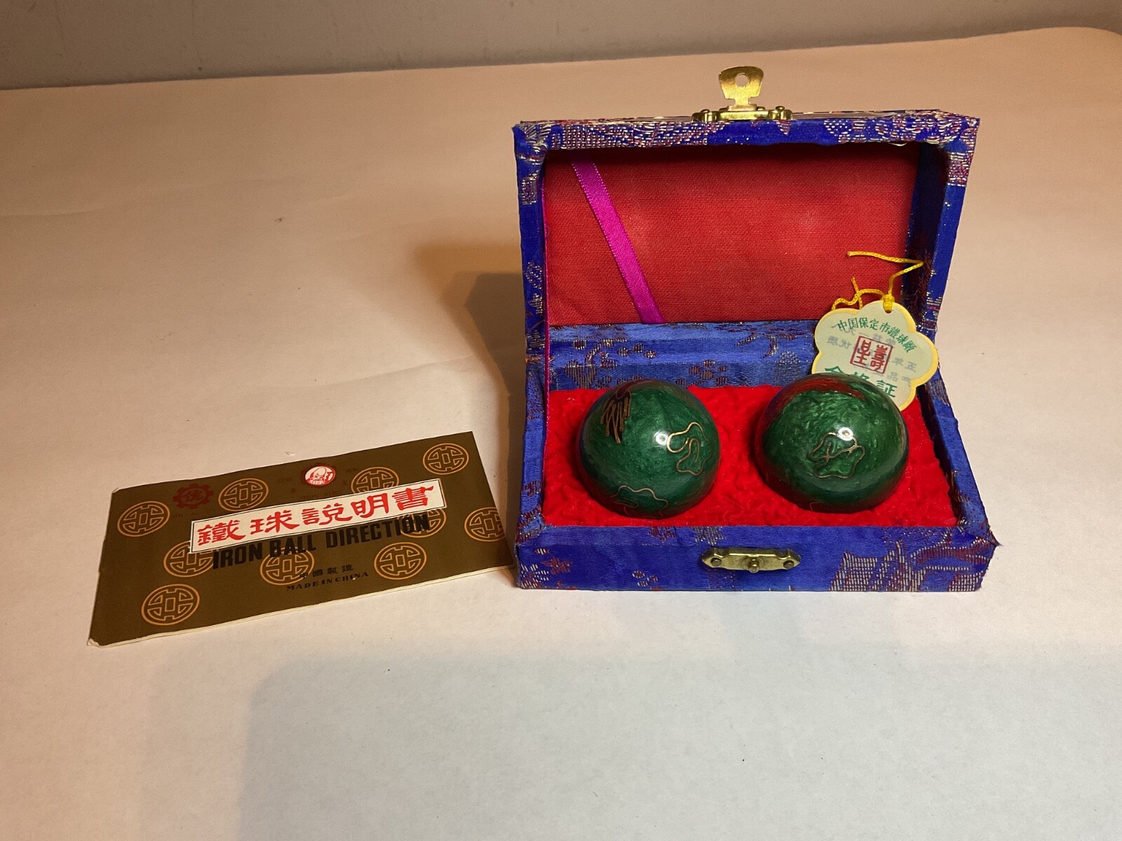 Vintage Chinese Musical Chimes Shouxing Meditation Green Balls New Old Stock Blu
