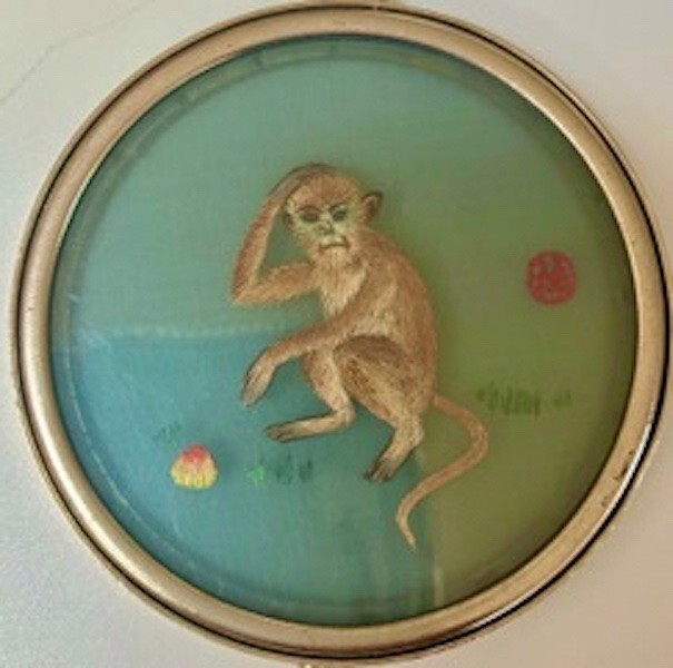 Rare Vintage Reverse Art Hand Painted Chinese Monkey. Circa 1950’s